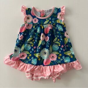 Little Millie 6 Months Baby Girl Floral Romper Dress Ruffle Sleeves Pink Blue